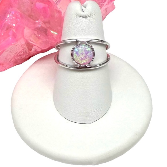 Pink Fire Opal Ring Solid 925 Sterling Silver Size 6